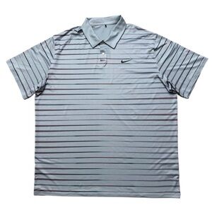 Nike Golf Polo Shirt Mens 2XL Tiger Woods Collection Snap Button Gray Striped